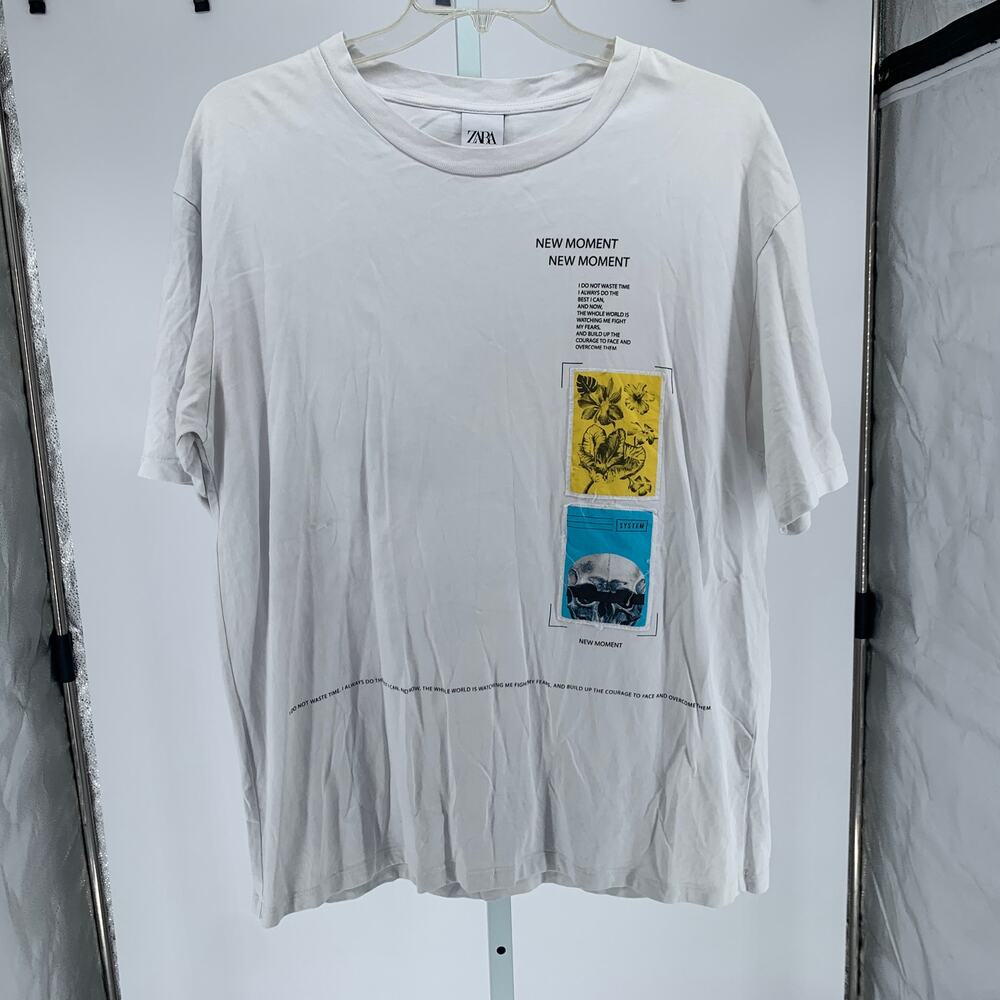 ZARA T-shirt off white short sleeve graphic tee New Moment men size XL